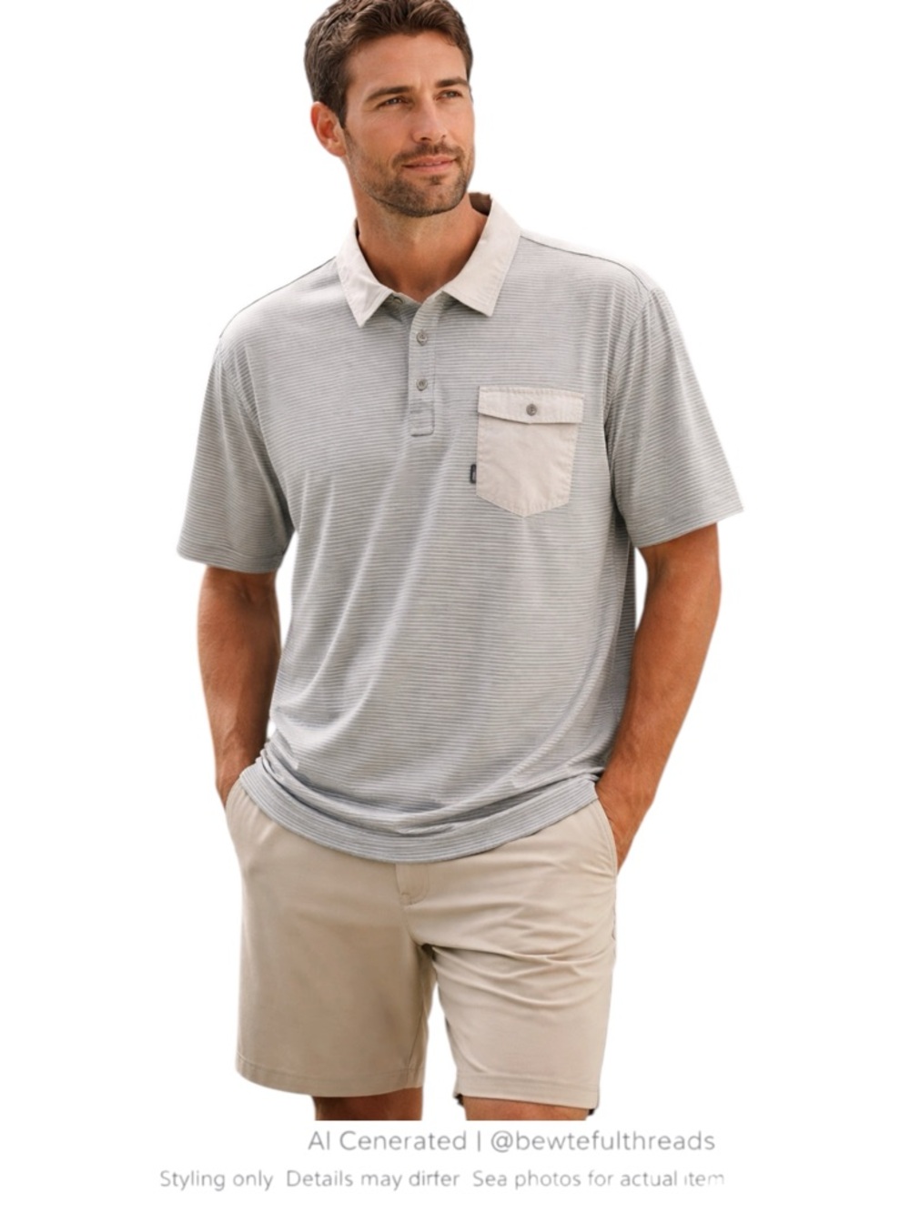 Coastal Golfcore Stripe Polo Oversized Relaxed Fit 2XL Gray